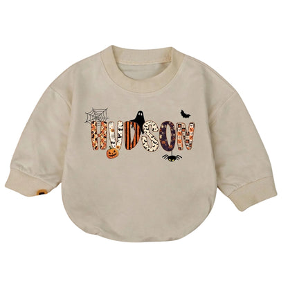 Custom Baby Name Spooky Halloween Romper Sweatshirt, Personalized Halloween Romper Sweatshirt BB0188
