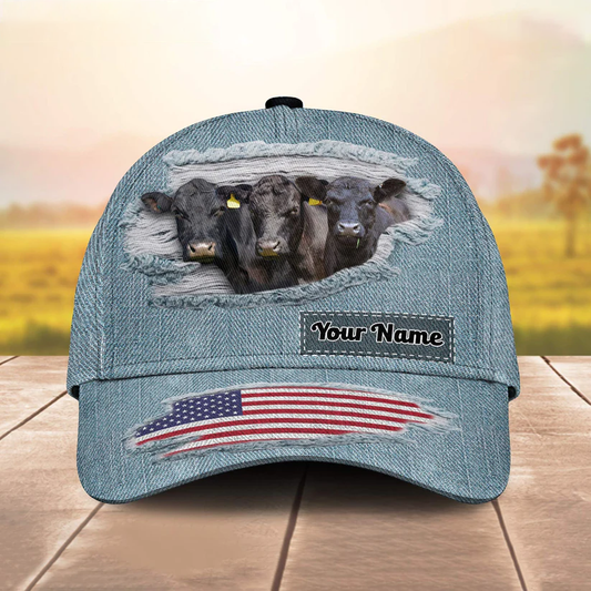 Black Angus Leather Brown Pattern Customized Name Cap CA0200