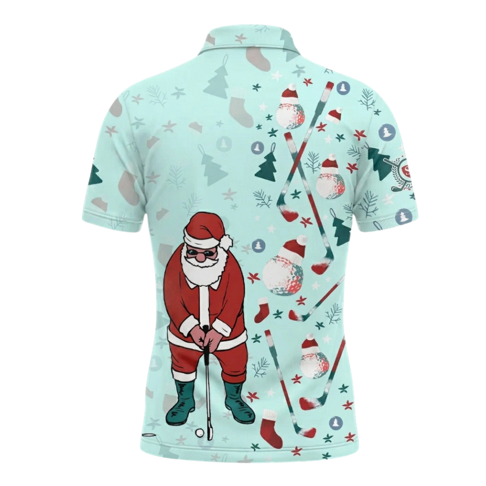 Custom Santa Golfing Men's Light Blue Golf Polo Shirt, Custom Christmas Golf Shirt With Name GZ0339