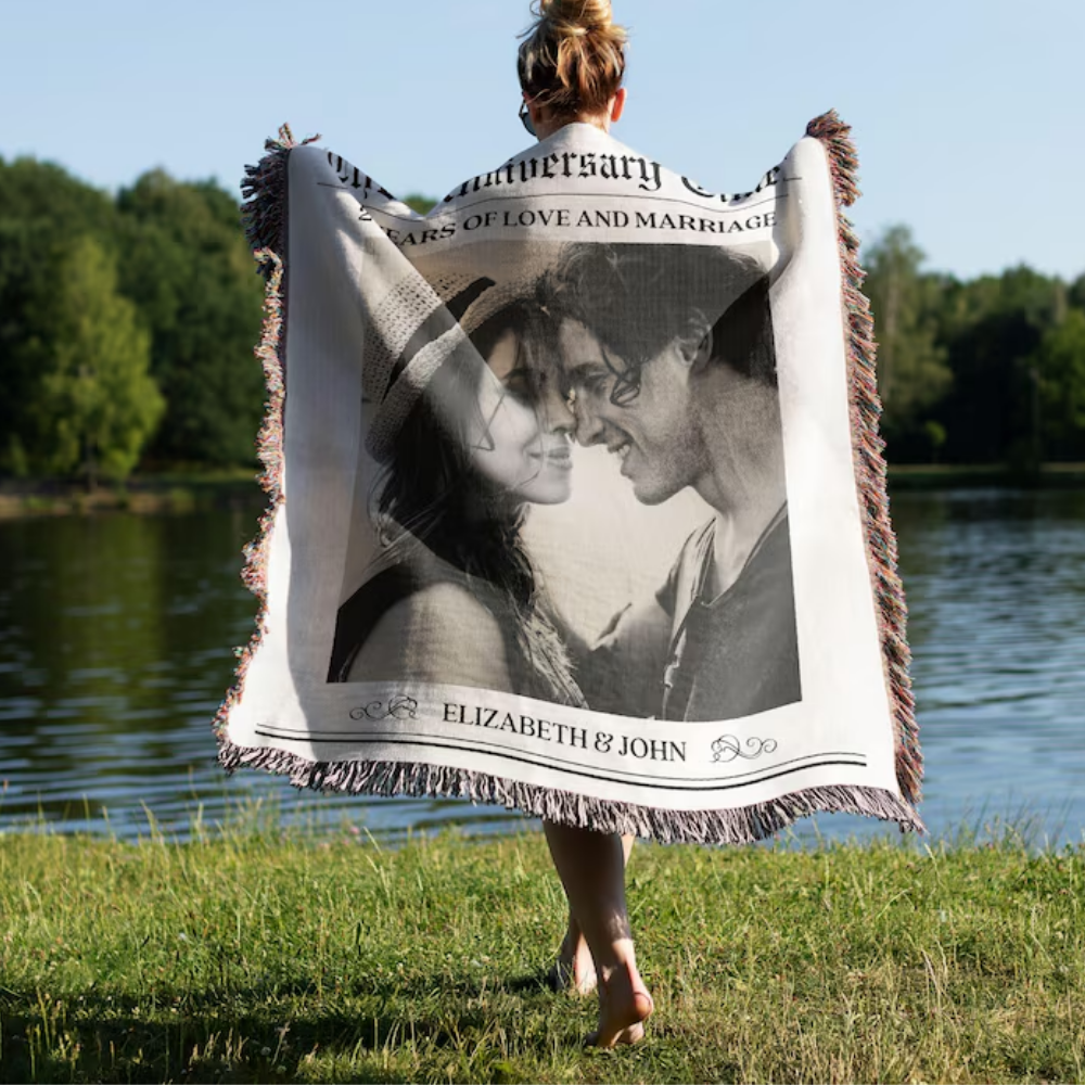 The Anniversary Times Personalized 2 Years Of Love And Marriage Woven Blanket, Custom Wedding Anniversary Blanket WD0439