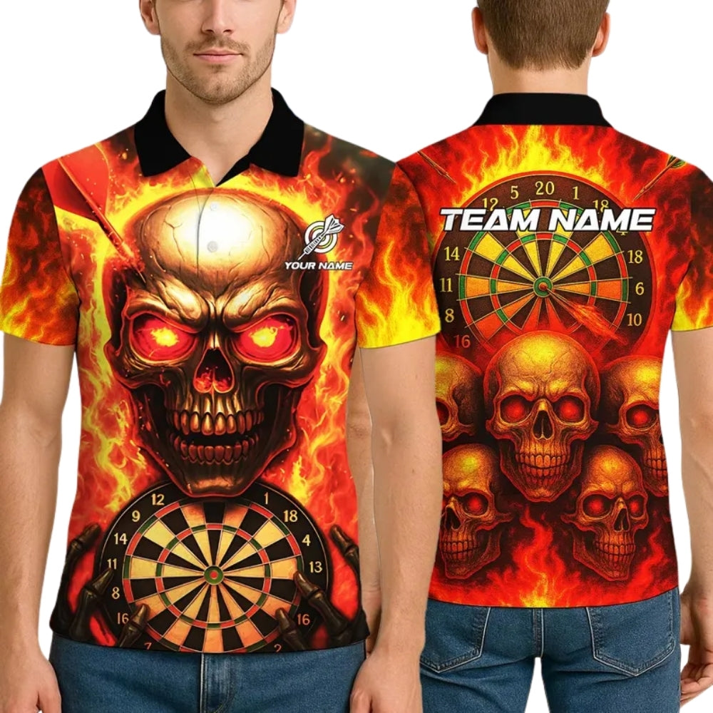 Custom Flame Skull Darts Men Jersey, Custom Skull Dart Team Shirts DE0008