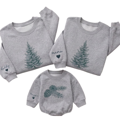 Custom Pinecone And Pine Tree Matching Family Sweatshirt, Custom Christmas Tree Sweatshirt For Family ET1685