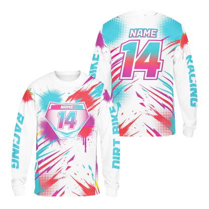 Custom Colorful Splatter Dirt Bike Long Sleeve Jersey For Men, Personalized Racing Dirt Bike Shirts ME0055