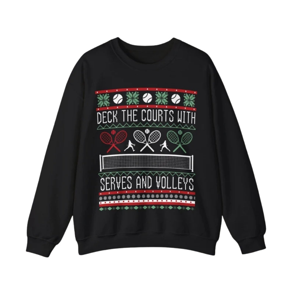 Deck The Courts With Serves and Volleys Christmas Sweatshirt, Tennis Ugly Christmas Sweatshirt 2D0695