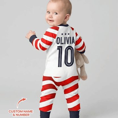 USA Flag Custom Number And Baby Name Convertible Zippy Romper, Custom USA Baby Romper Convertible BB0951