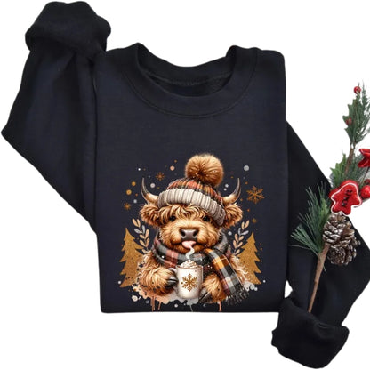 Cute Highland Cow Christmas Sweatshirt, Cow Xmas Sweatshirt 2D0532