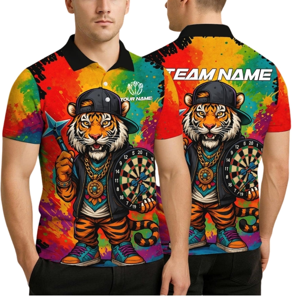 Custom Tiger Colorful Dart Polo Shirt Men, Custom Tiger Darts Shirts For Team DE0090
