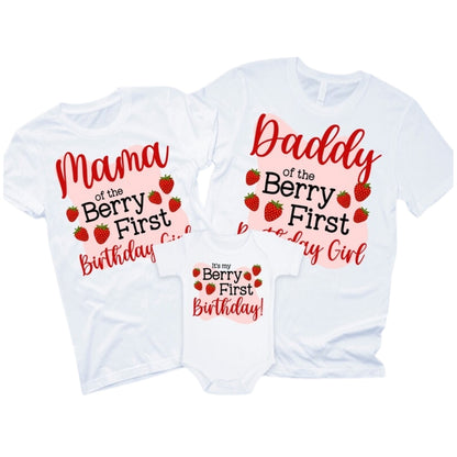It's My Berry First Birthday Custom Matching 1st Birthday Family T Shirts, Personalized First Birthday Strawberry Shirts For Family ET0360