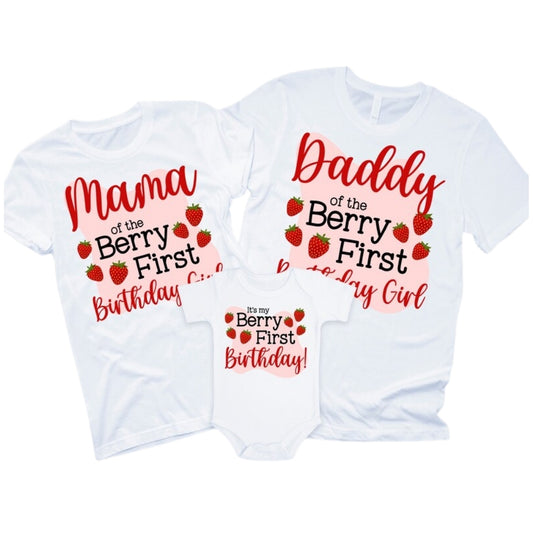 It's My Berry First Birthday Custom Matching 1st Birthday Family T Shirts, Personalized First Birthday Strawberry Shirts For Family ET0360