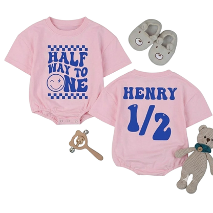 Custom Half Way To One Birthday Baby T Shirt Romper, Custom 6 Month Birthday Baby Romper BB0274