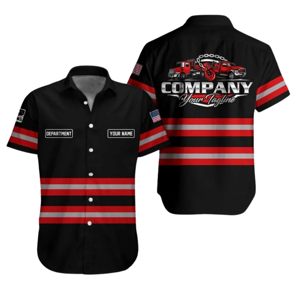 Custom Tow Truck Work Hawaiian Shirt For Men, Personalized Mechanic Hawaiian Uniform Shirts HE0155