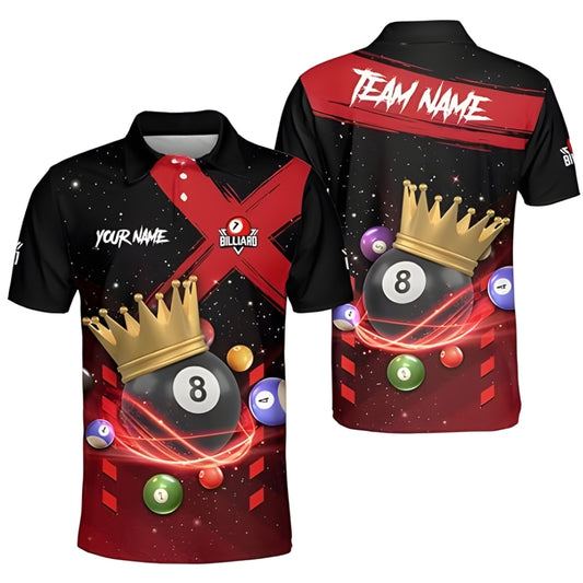 Custom King 8 Ball Polo Shirt For Men, Custom Pool Billiard Team Shirts BIZ0185
