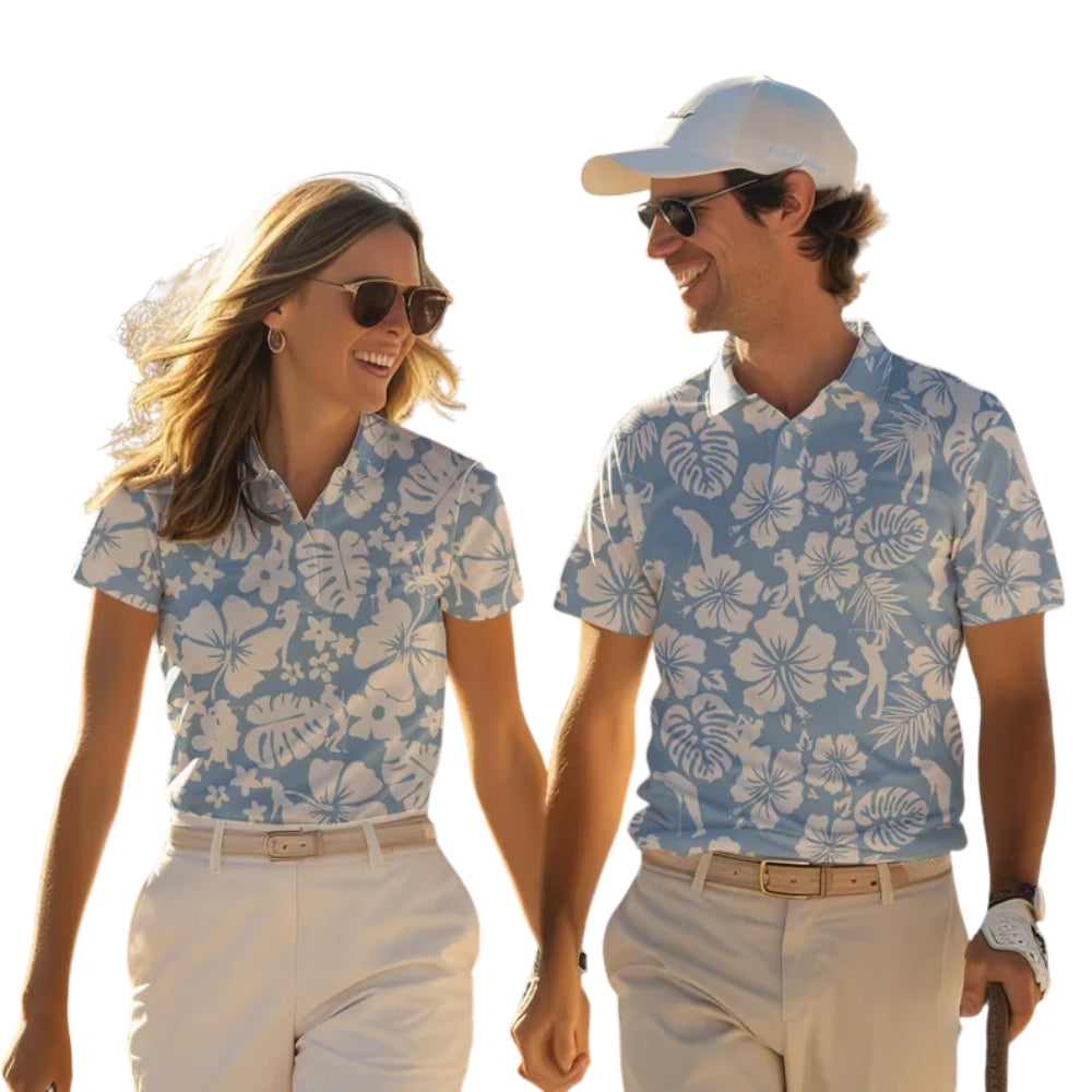 Hibiscus Tropical Matching Golf Polo Shirt For Men And Women, Tropical Matching Couple Golf Shirts GE0315