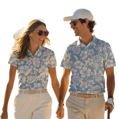 Hibiscus Tropical Matching Golf Polo Shirt For Men And Women, Tropical Matching Couple Golf Shirts GE0315