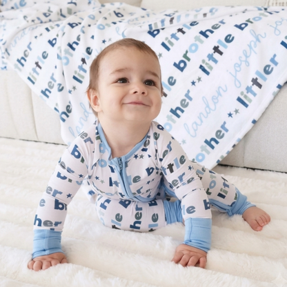 Little Brother Baby Convertible Zippy Romper Blue White, Lil Brother Baby Romper Convertible BB0733