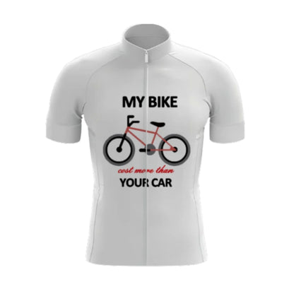 My Bike Cost More Than Your Car Men's White Short Sleeve Cycling Jersey, Funny Cycling Jerseys CG0667