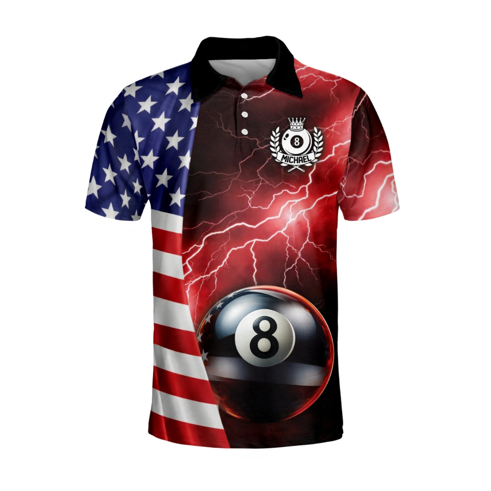 Custom USA Flag 8 Ball Polo Shirt Mens, Custom Patriotic Billiard Shirts For Team BI0065