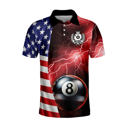 Custom USA Flag 8 Ball Polo Shirt Mens, Custom Patriotic Billiard Shirts For Team BI0065