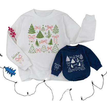 Christmas Tree Doodle Custom Name Mommy And Me Matching Sweatshirt, Custom Xmas Family Sweatshirt ET1657