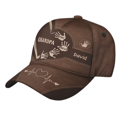Personalized Handprint With Kid Names Baseball Cap, Custom Father's Day Cap For Grandpa Dad CP0503