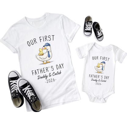 Custom Our First Father Day Matching Dad And Me T Shirts, Custom 1st Father Day Family Shirts ET0554