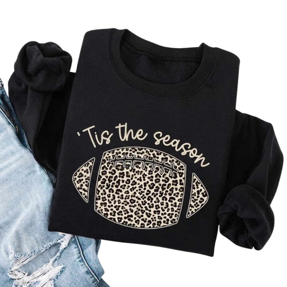 Tis The Season Football Leopard Sweatshirt For Mom, Football Mom Sweatshirts For Gameday 2D0923