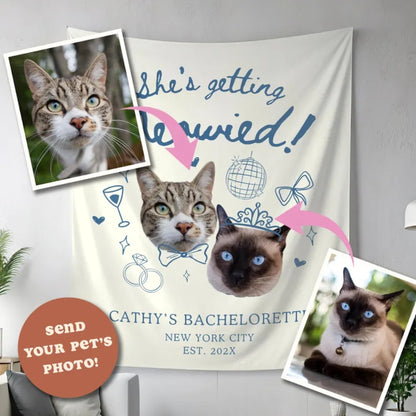 She's Getting Meowied Custom Photo Cat Bachelorette Banner, Custom Cat Mom Bachelorette Party Banner WD0248