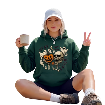 Stay Creepy Skeleton Ghost Pumpkin Hoodie, Halloween Hoodie For Men Women 2D0988