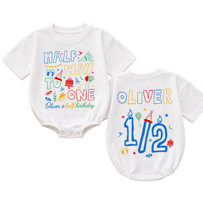 Custom Half Way To One Baby T Shirt Bubble Romper, Custom 1/2 Birthday Baby Romper BB0855