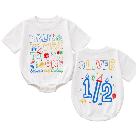 Custom Half Way To One Baby T Shirt Bubble Romper, Custom 1/2 Birthday Baby Romper BB0855