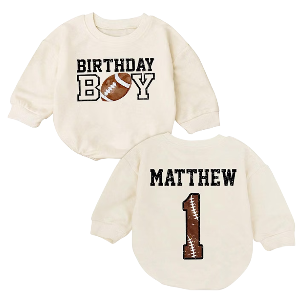 Personalized Football Birthday Boy Baby Romper Sweatshirt, Custom First Brithday Football Romper Sweatshirt Baby BB0568