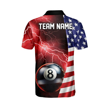 Custom USA Flag 8 Ball Polo Shirt Mens, Custom Patriotic Billiard Shirts For Team BI0065
