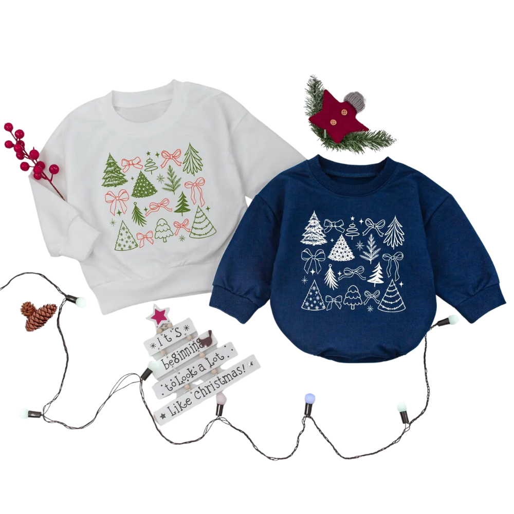 Christmas Tree Doodle Custom Name Mommy And Me Matching Sweatshirt, Custom Xmas Family Sweatshirt ET1657