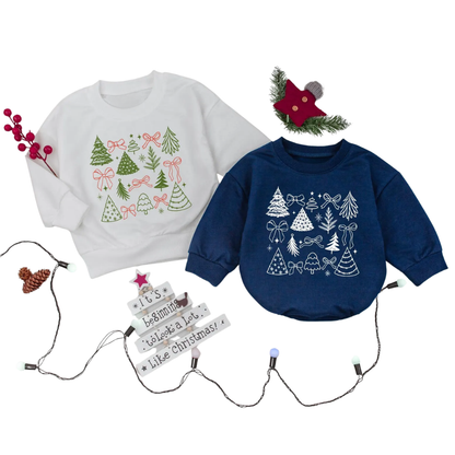 Christmas Tree Doodle Custom Name Mommy And Me Matching Sweatshirt, Custom Xmas Family Sweatshirt ET1657