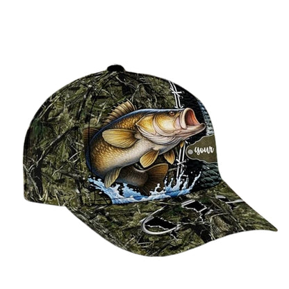 Custom Camo Bass Fishing Baseball Cap, Custom Fishing Lover 3D Printed Caps CP0240