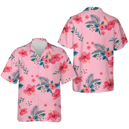 Hibiscus Flower Pink Hawaiian Shirt Men And Women, Floral Hawaiian Shirts HE0342