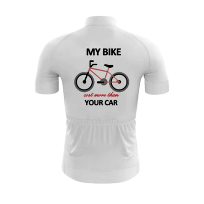 My Bike Cost More Than Your Car Men's White Short Sleeve Cycling Jersey, Funny Cycling Jerseys CG0667