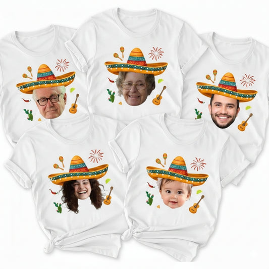 Custom Face Cinco De Mayo Family Matching T Shirts, Custom Photo Family Shirts For Mexican Fiesta ET0123
