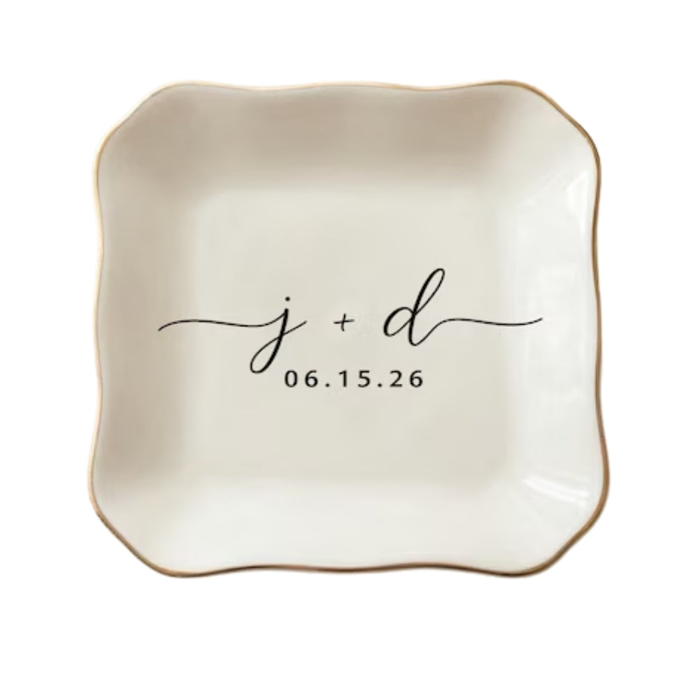 Custom Initial Couple Name Engagement Wedding Ring Dish, Personalized Engagement Jewelry Dish For Bride WD0175