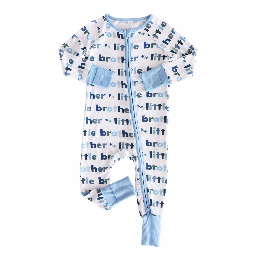 Little Brother Baby Convertible Zippy Romper Blue White, Lil Brother Baby Romper Convertible BB0733