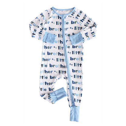 Little Brother Baby Convertible Zippy Romper Blue White, Lil Brother Baby Romper Convertible BB0733