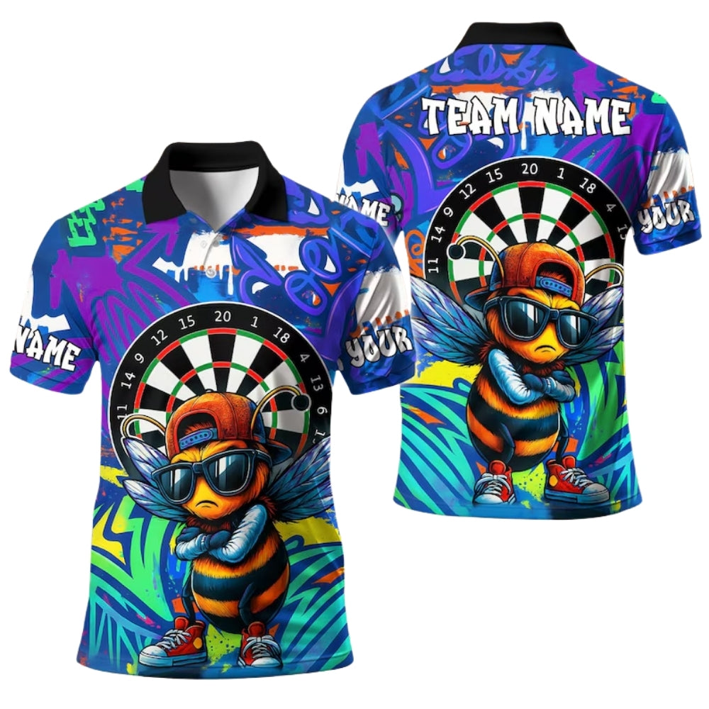 Custom Graffiti Funny Bee Dart Polo Shirt Mens, Custom Bee Darts Team Shirts DE0045