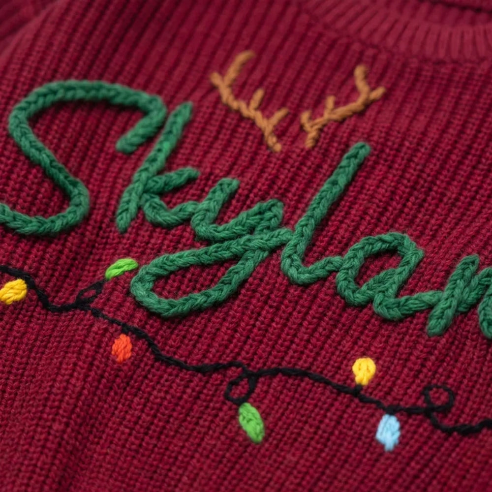 Christmas Light Custom Name Baby Embroidered Knit Sweater, Custom Christmas Sweatshirt For Baby BB0786