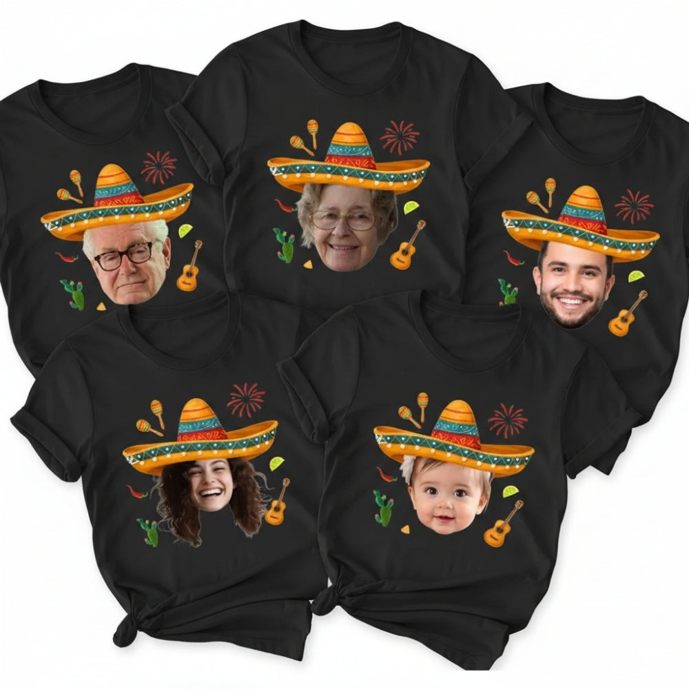 Custom Face Cinco De Mayo Family Matching T Shirts, Custom Photo Family Shirts For Mexican Fiesta ET0123