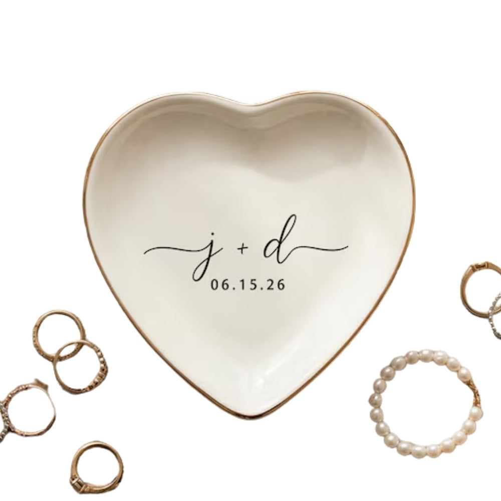 Custom Initial Couple Name Engagement Wedding Ring Dish, Personalized Engagement Jewelry Dish For Bride WD0175