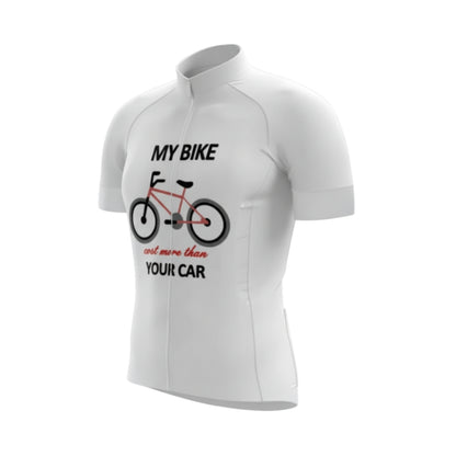 My Bike Cost More Than Your Car Men's White Short Sleeve Cycling Jersey, Funny Cycling Jerseys CG0667
