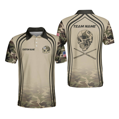 Custom Camo Skull 9 Ball Billiard Polo Shirt Mens, Custom Skull 9 Ball Billiard Team Shirts BI0066