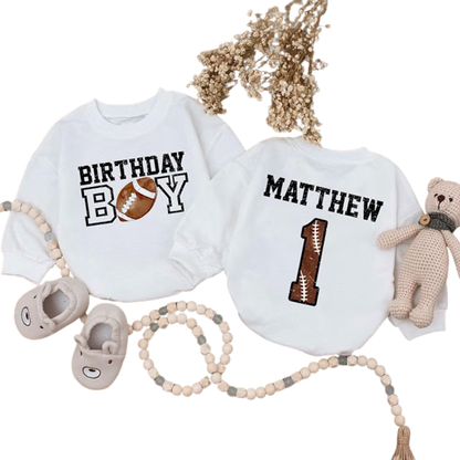 Personalized Football Birthday Boy Baby Romper Sweatshirt, Custom First Brithday Football Romper Sweatshirt Baby BB0568