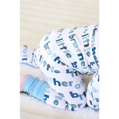 Little Brother Baby Convertible Zippy Romper Blue White, Lil Brother Baby Romper Convertible BB0733