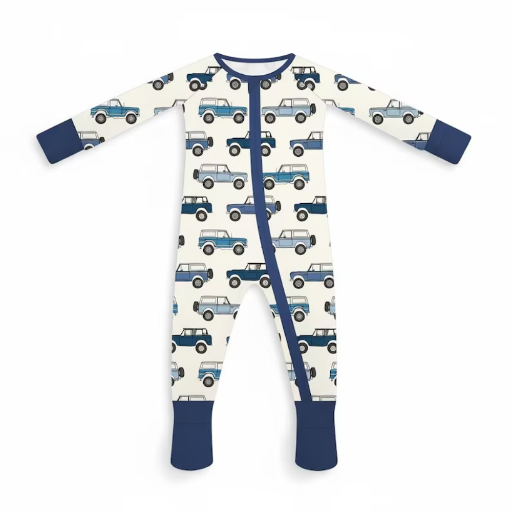 Blue Car Baby Convertible Zipper Romper, Baby Car Lover Convertible Romper BB0340